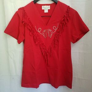 Vintage USA Young Country Western Wear Studded Fringe Cowgirl Red Shirt Women S